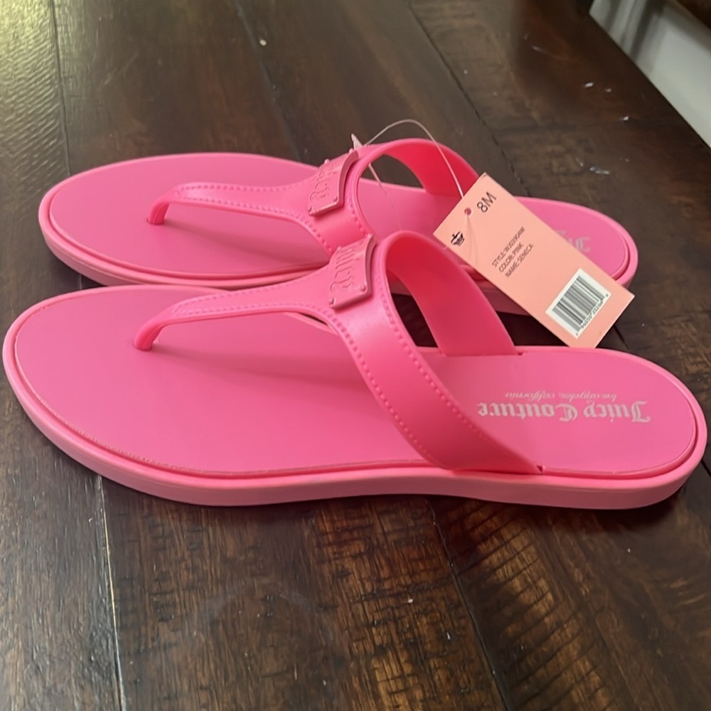 Excellent Condition Juicy Couture Pink Logo Thong Sandals - Picture 2 of 5